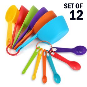 Set Of 6 Measuring Spoons And 6 Cups Multi Color Durable Plastic Kitchen Tools
