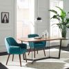 Modern Mid-Century Style Accent Dining Chair with Wood Legs and Aqua Blue Upholstery