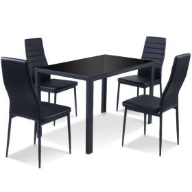 d5 Piece Black Glass Tabletop Dining Set With Soft Leather Chairs