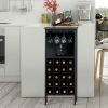 20 Bottles Black Wood Storage Wine Rack Glass Cabinet