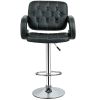 Set of 2 Black Faux Leather Swivel Bar Stools Adjustable Pub Chair