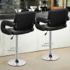 Set of 2 Black Faux Leather Swivel Bar Stools Adjustable Pub Chair