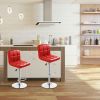 Set of 2 Red Faux Leather Swivel Bar Stools Pub Chairs