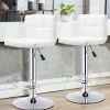 Set of 2 White Faux Leather Swivel Bar Stools Pub Chairs