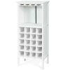 20 Bottles White Wood Storage Wine Rack Glass Cabinet