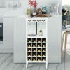 20 Bottles White Wood Storage Wine Rack Glass Cabinet