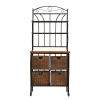 Farmhouse 4 Basket Stainless Steel Wood Top Kitchen Baker's Rack