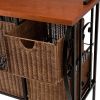 Farmhouse 4 Basket Stainless Steel Wood Top Kitchen Baker's Rack