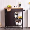 Modern Black Bamboo Kitchen Island Cart with Wood Top