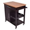 Modern Black Bamboo Kitchen Island Cart with Wood Top