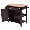 Modern Black Bamboo Kitchen Island Cart with Wood Top