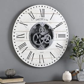 Industrial Farm House Round Oversize Wall Clock in Rustic White