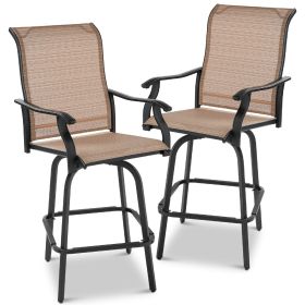 Set of 2 Tan All-Weather Mesh Swivel Bar stools