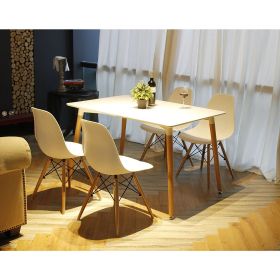 Set of 4 Modern Ergonomic Dining Chairs in White with Wood legs