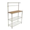 Metal Bakers Rack with Hanging Bar and Bamboo Cutting Board