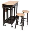 Mobile Kitchen Island Cart Breakfast Table with 2 Stools