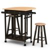 Mobile Kitchen Island Cart Breakfast Table with 2 Stools