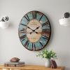 Turquoise Oversize Distressed Paris Wood Wall Clock
