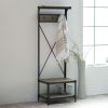 Rustic Gray Black Metal Frame Entryway Storage Hall Tree