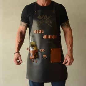 Bottle Cover Multi functional Oil-proof Work PU Leather Waterproof Apron (Option: PU Leather Black-Average Size)