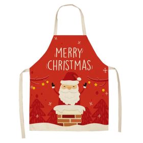 Cartoon Christmas Elk Santa Claus Printed Linen Sleeveless Apron (Option: W 20008-68x55cm)